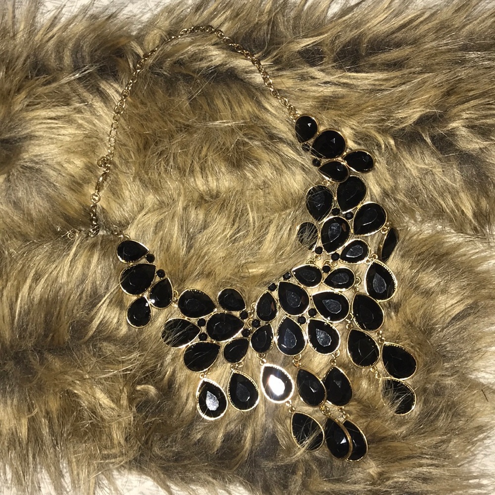 Black Gold Teardrop Gem Statement Bib Necklace